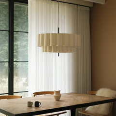 Lámpara Colgante Japandi LED Regulable en Altura de Tela Blanca para Salón
