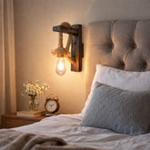 Apliques de Pared con Cuerda Vintage en Madera para Mesita de Noche