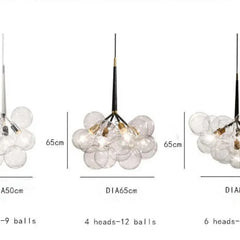 Lámpara de araña racimo moderna de vidrio regulable en altura para comedor