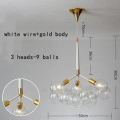 Lámpara de araña racimo moderna de vidrio regulable en altura para comedor