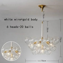 Lámpara de araña racimo moderna de vidrio regulable en altura para comedor