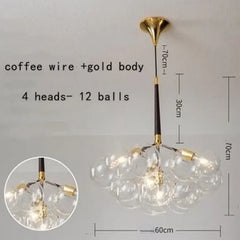 Lámpara de araña racimo moderna de vidrio regulable en altura para comedor