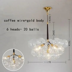 Lámpara de araña racimo moderna de vidrio regulable en altura para comedor