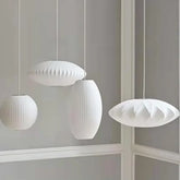 Lámpara colgante de tela nórdica con LED blanco estilo farol para salón