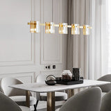 Rectangular Glass Dining Room Brass Pendant Light