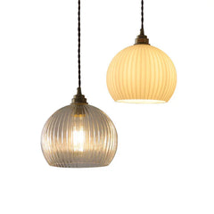 Luz colgante de vidrio esférico transparente a rayas