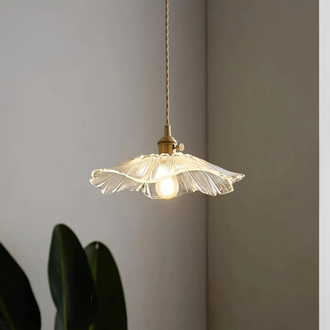 Lámpara colgante floral moderna de vidrio con LED para salón