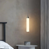 Lámpara colgante de vidrio blanco cilíndrica moderna para mesita de noche