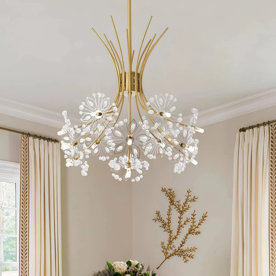 Lámpara de araña de cristal floral moderna LED regulable para comedor
