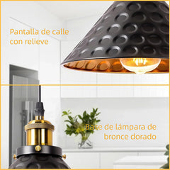 Lámpara colgante industrial negra LED cónica regulable en altura para comedor