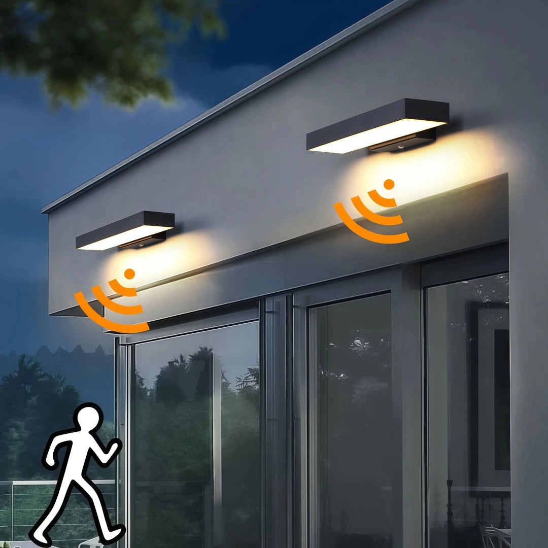Aplique rectangular exterior LED con sensor de movimiento IP65 negro para porche