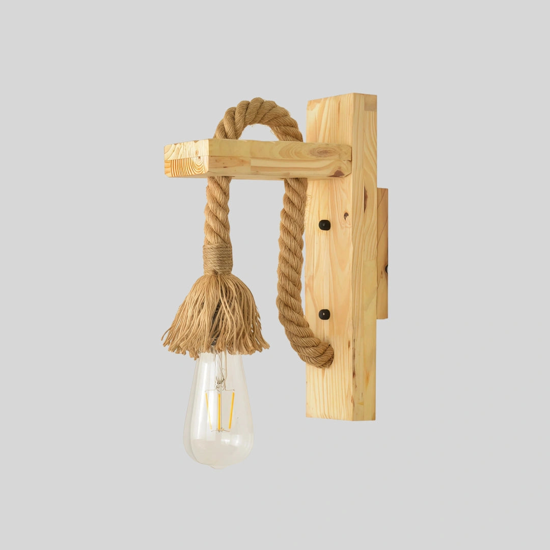 Aplique de pared vintage de madera con cuerda para comedor