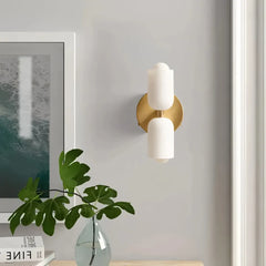Aplique de pared bidireccional led de vidrio moderno con luz suave para mesita de noche