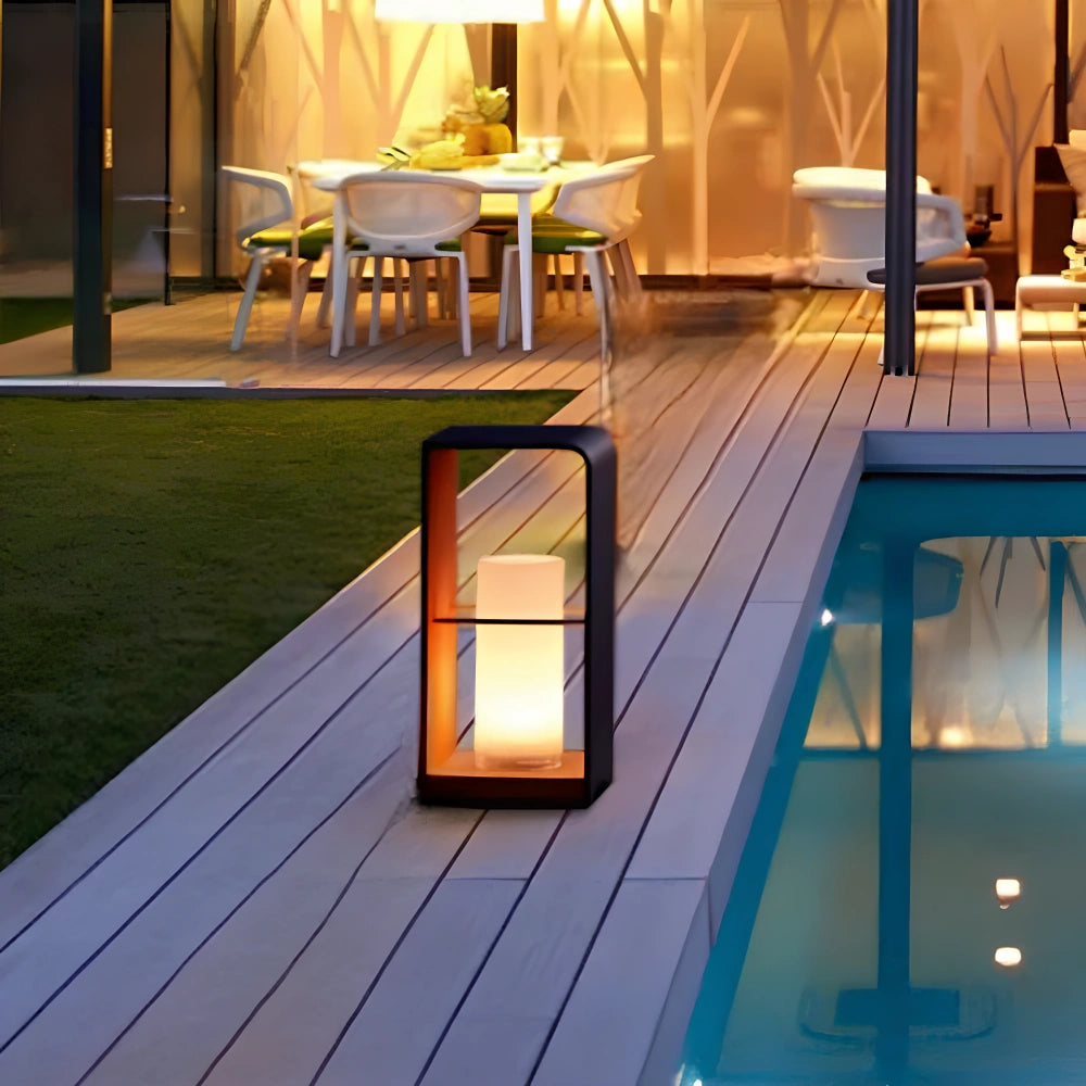Lámpara de Pie Solar Exterior Moderna de Metal Rectangular para Jardín