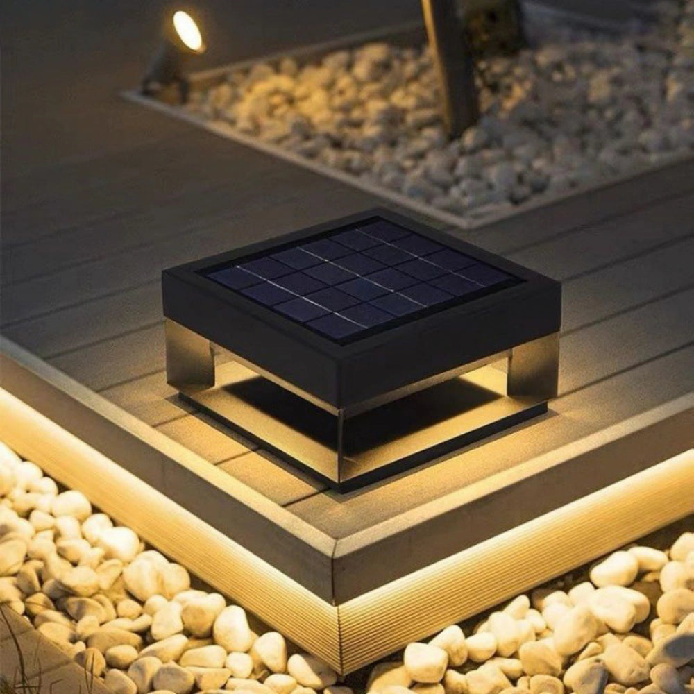 Lámpara Solar Cubo Hueco de Acero Inoxidable para Jardín