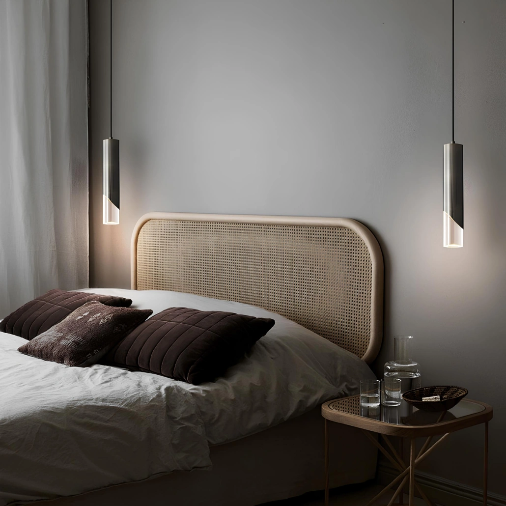 Lámpara colgante de tubo de diseño minimalista con LED y luz suave para mesita de noche
