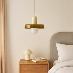 Lámpara Colgante Moderna de Vidrio Bicolor con Tres Colores Regulables para Mesita de Noche