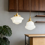 Lámpara Colgante Vidrio Blanco Vintage Regulable en Altura para Comedor