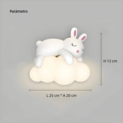 Aplique Infantil Blanco Diseño Nube con Conejo y Luz Suave Estilo Moderno