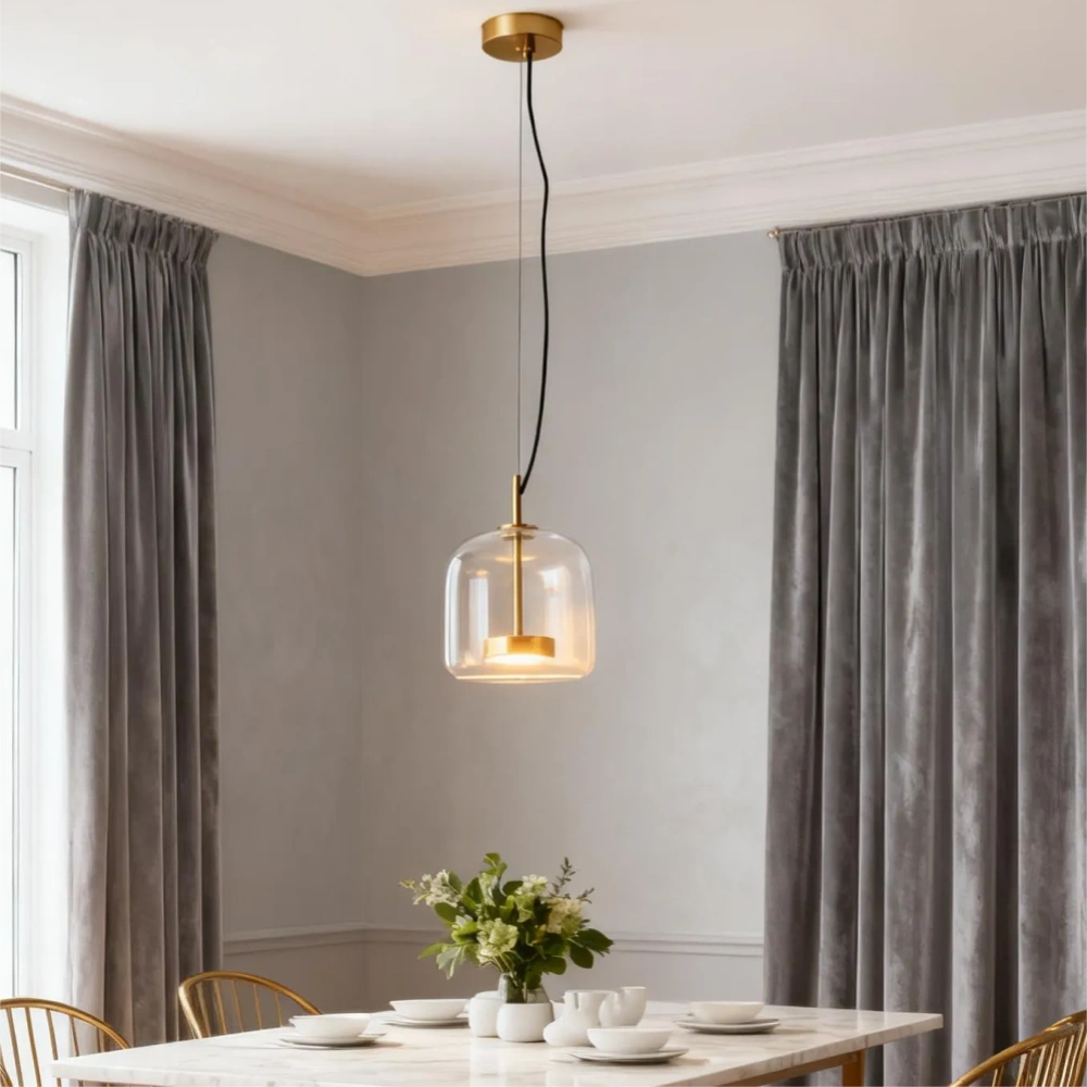 Lámpara Colgante Redonda Regulable de Vidrio Moderna para Comedor
