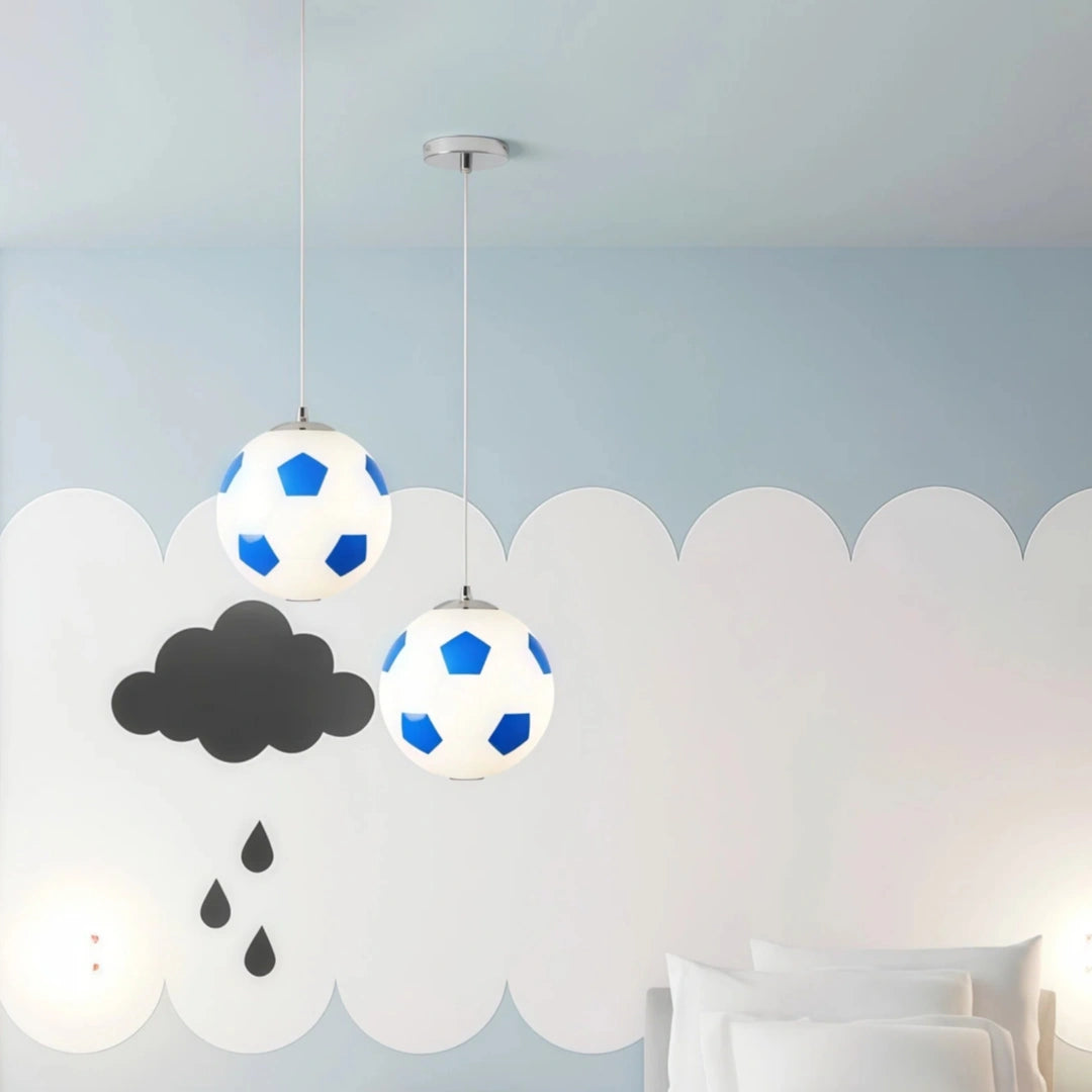 Lámpara colgante pelota de fútbol LED de vidrio para habitación infantil moderna