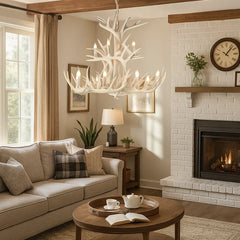 Lámpara Vintage de Araña Blanca Estilo Industrial con Forma de Astas