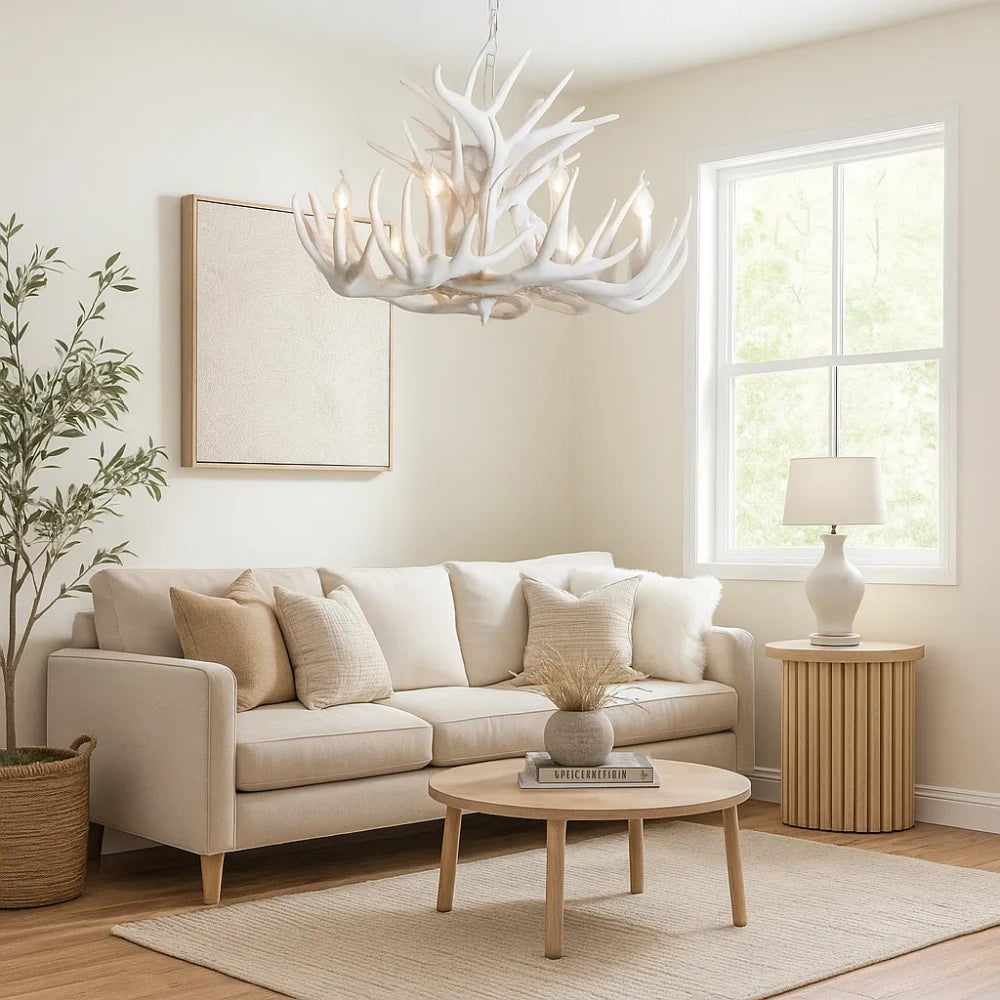 Lámpara Vintage de Araña Blanca Estilo Industrial con Forma de Astas