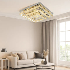 Lámpara De Cristal De Techo Moderna Cuadrada De Tres Niveles Con Luz Regulable Para Salón