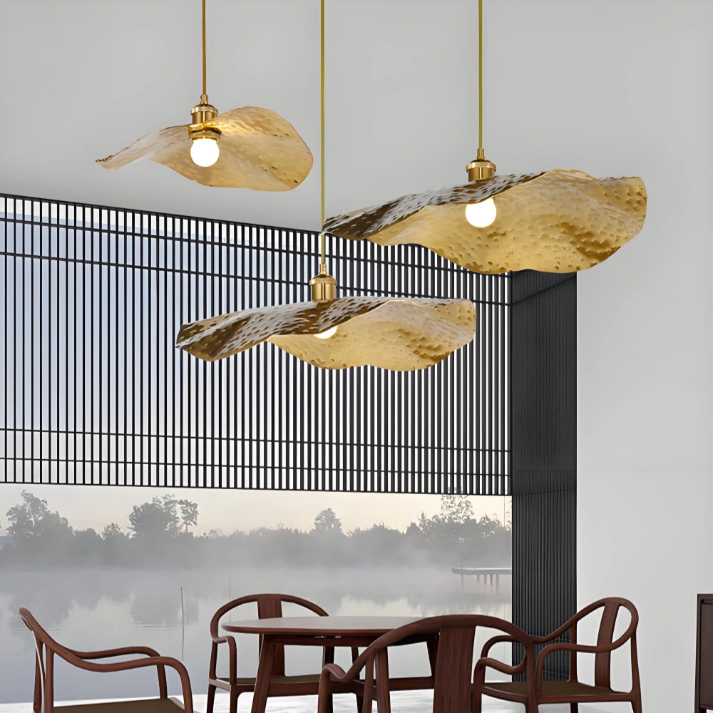 Lámpara colgante de diseño moderno con forma de hoja dorada LED para comedor