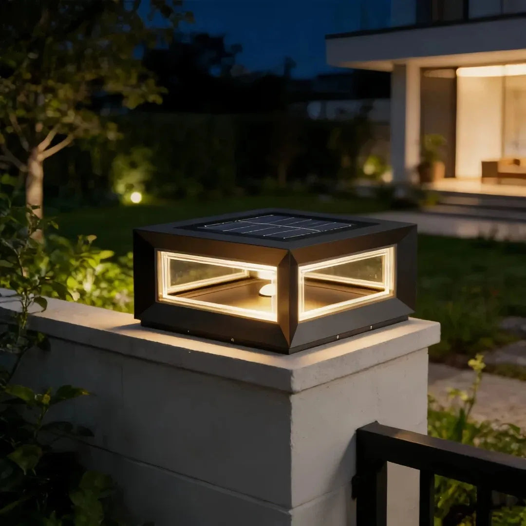 Sobremuro exterior cuadrado solar con LED moderno para jardín