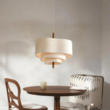 Lámpara de Tela Colgante Estilo Japonés Beige Regulable en Altura para Comedor