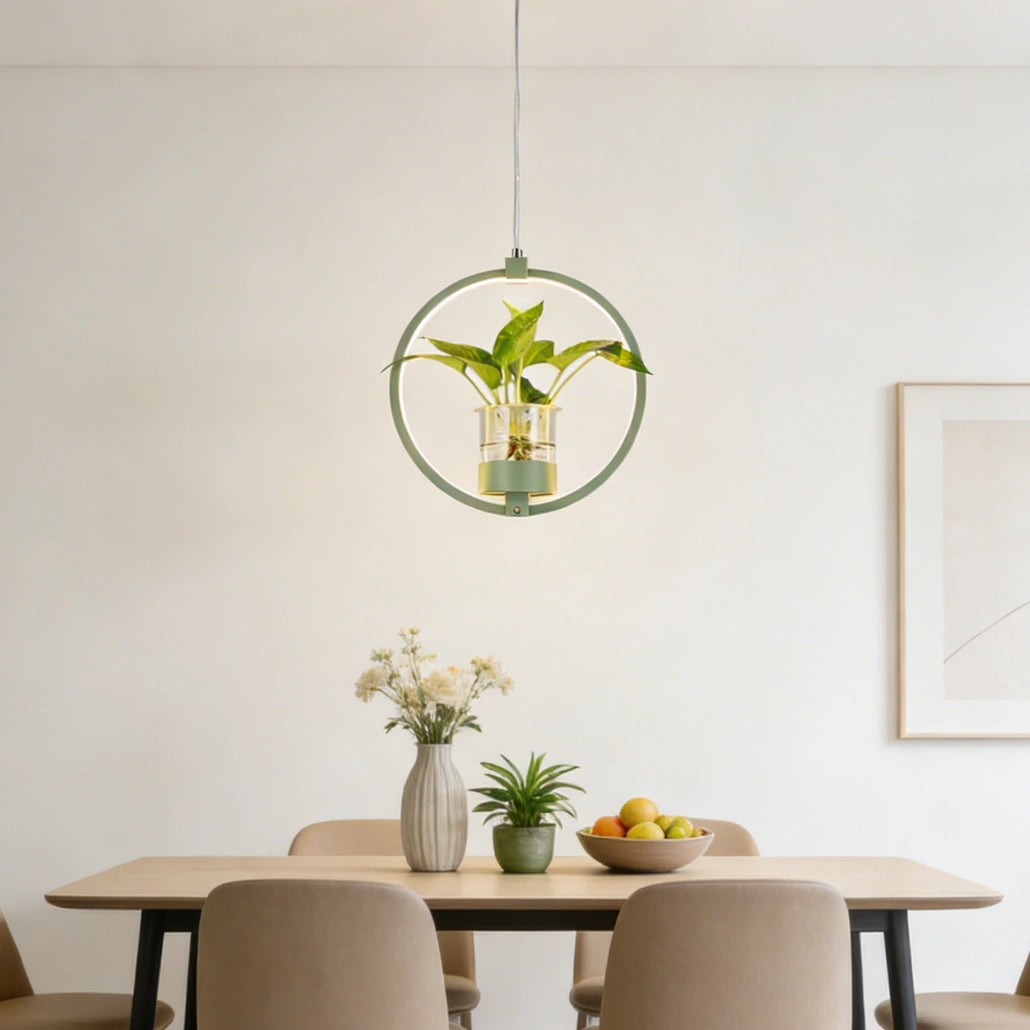 Lámpara Colgante con Plantas LED Circular de Diseño Moderno para Comedor