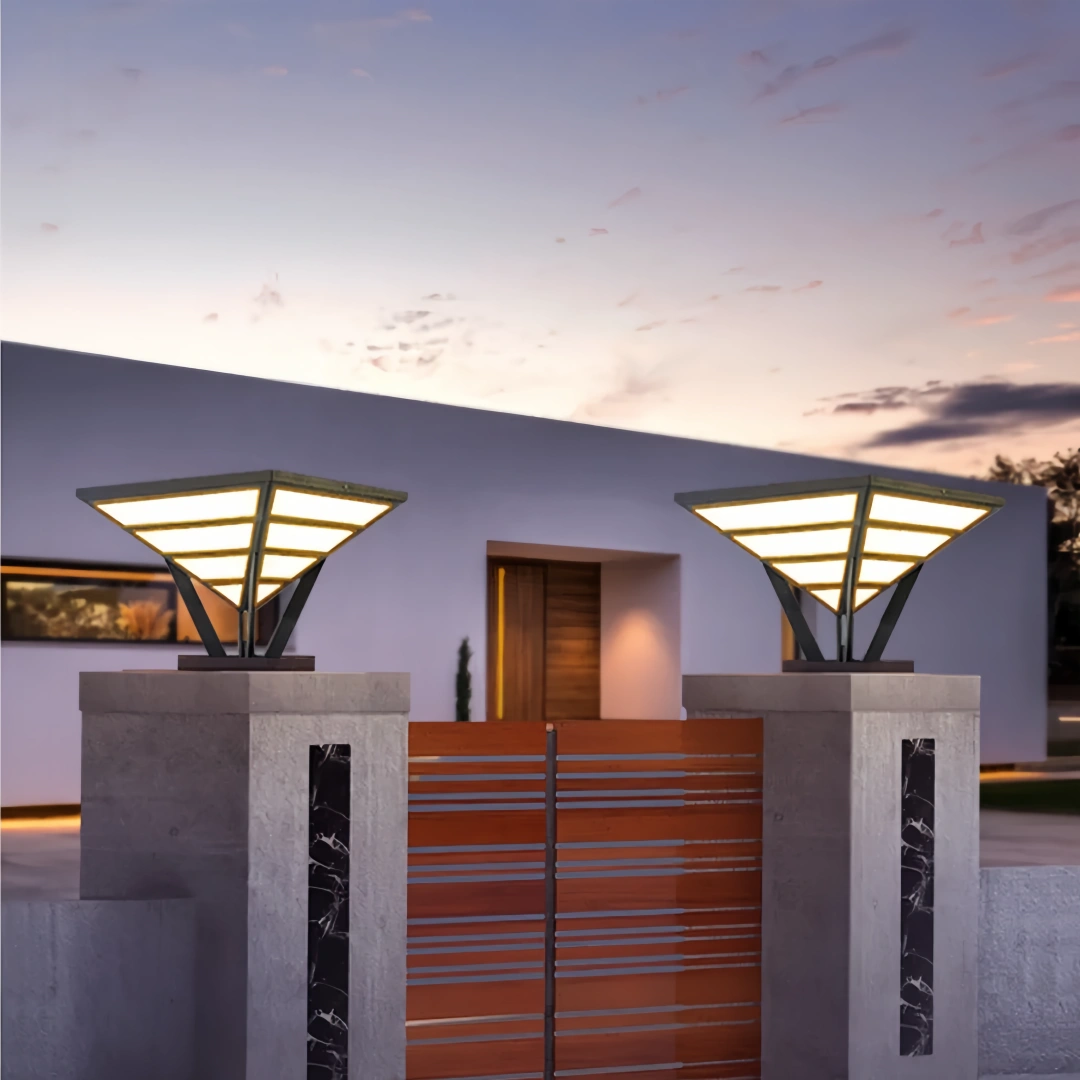 Sobremuro solar exterior LED IP65 de diseño geométrico para jardín