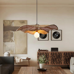 Lámpara Colgante Rattan LED Tejida a Mano Diseño Floral Salón