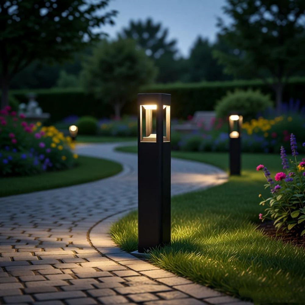 Baliza Solar De Exterior LED De Metal Diseño Moderno Jardín Negra