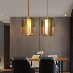 Lámpara colgante farol de madera LED estilo nórdico para comedor