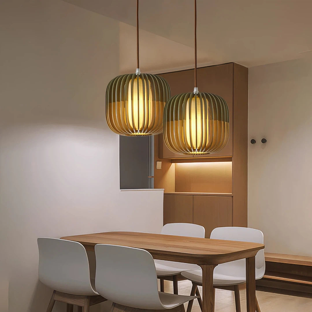 Lámpara colgante farol de madera LED estilo nórdico para comedor
