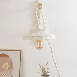 Lámpara de Macramé Colgante LED Blanca Estilo Bohemio para Dormitorio