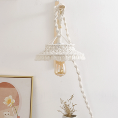 Lámpara de Macramé Colgante LED Blanca Estilo Bohemio para Dormitorio
