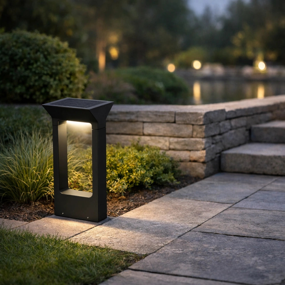 Baliza Solar de Jardín LED IP65 de Diseño Moderno Rectangular Negra
