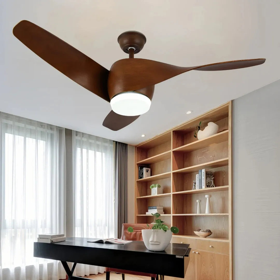 Ventilador de techo con luz 3 aspas diseño nórdico LED silencioso motor DC 132 cm salón