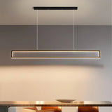Lámpara colgante rectangular minimalista negra LED regulable en altura para isla de cocina