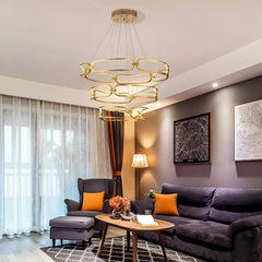 Lámpara colgante circular LED regulable de diseño moderno dorada para salón