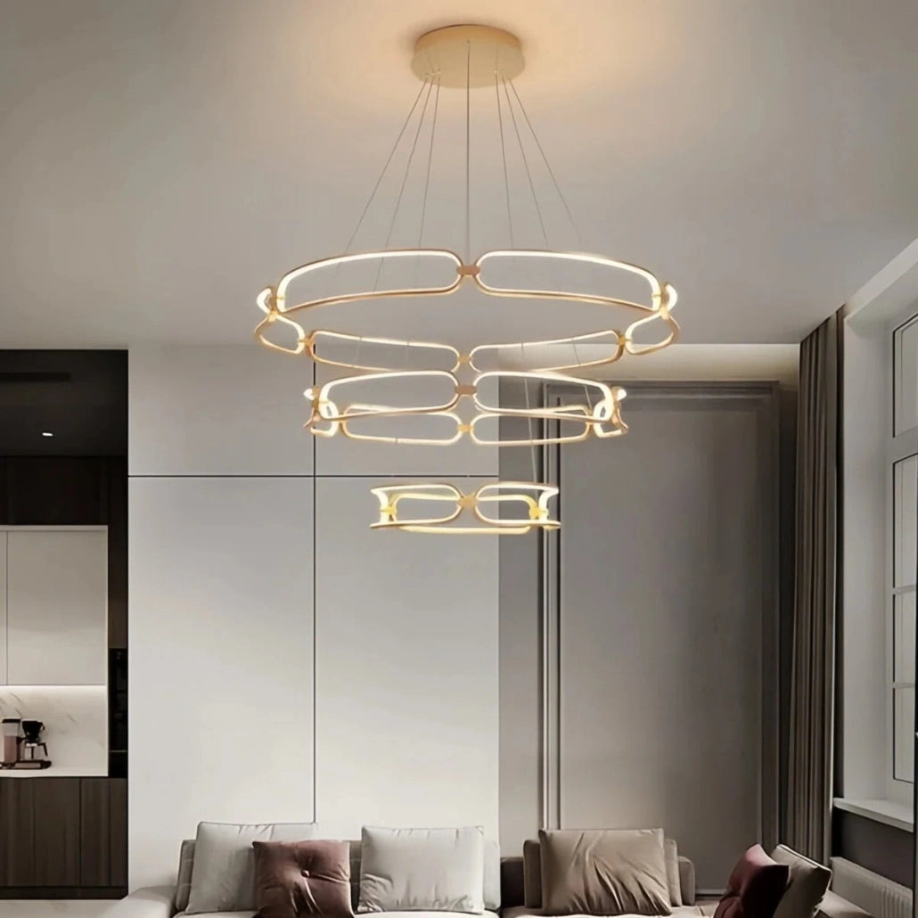 Lámpara colgante circular LED regulable de diseño moderno dorada para salón
