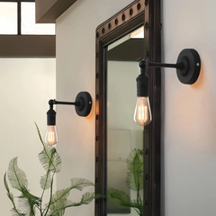 Aplique pared industrial vintage articulado en metal negro para baño