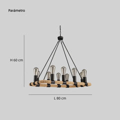 Lámpara Industrial Colgante Vintage Negra de Metal y Cuerda para Comedor