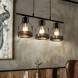 Lámpara colgante múltiple industrial de metal negra para comedor