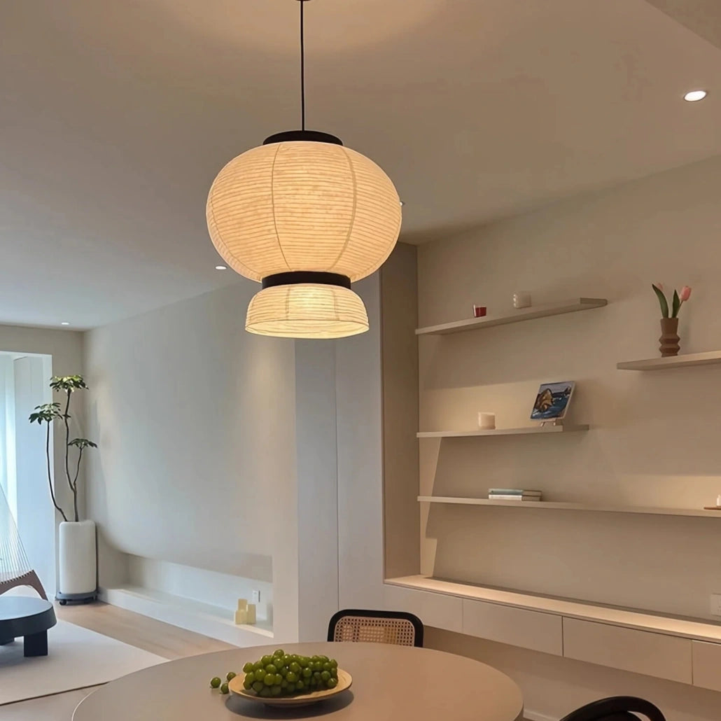 Lámpara de papel colgante blanca estilo Japandi LED para comedor