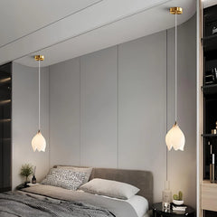 Lámpara colgante LED de cerámica blanca con diseño de magnolia para mesilla de noche