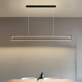 Lámpara colgante rectangular minimalista negra LED regulable en altura para isla de cocina